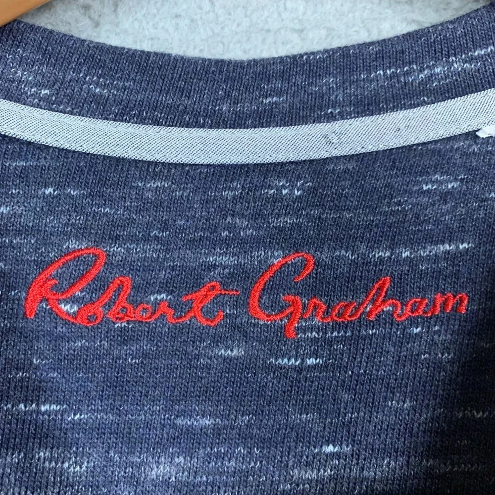 Robert Graham Sweater Men's XL Navy Heather Crew Pullover Elbow Patch Sweatshirt